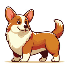 Cute adorable corgi dog cartoon character vector illustration, funny pet animal corgi puppy flat design mascot template isolated on white background