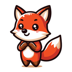 Cute adorable fox cartoon character vector illustration, funny wolf foxy flat design template isolated on white background