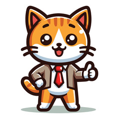 Fototapeta premium Cute adorable cat wearing suit dress cartoon character vector illustration, funny kitty flat design template isolated on white background