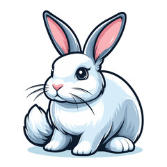 Cute adorable rabbit cartoon character vector illustration, funny easter bunny flat design template isolated on white background