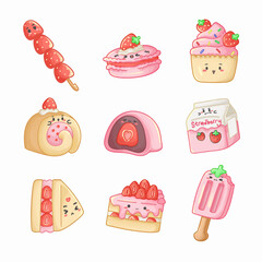 set vector hand painted sweets dessert strawberry flavored