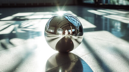 Fototapeta premium silver ball with mirror reflection,ai