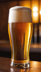 Glass of cold beer with foam in a glass