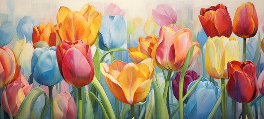 Fototapeta na wymiar Vibrant Tulips Painting in Bright Colors