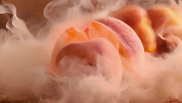 Beautiful fruit apricots with natural skin in under bright smoke, generated ai