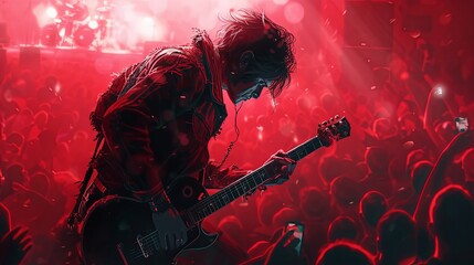 Man Playing Guitar in Front of a Crowd. Generative AI.