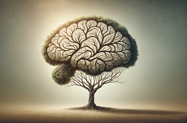 a tree with branches and leaves intricately forming the shape of a human brain