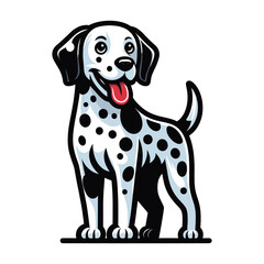 Cute adorable dalmatian dog cartoon character vector illustration, funny pet animal dalmatian puppy flat design mascot logo template isolated on white background