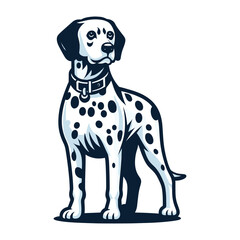 Fototapeta premium Cute adorable dalmatian dog cartoon character vector illustration, funny pet animal dalmatian puppy flat design mascot logo template isolated on white background