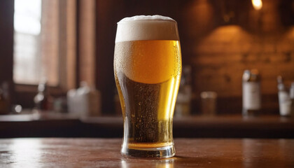 Glass of cold beer with foam in a glass