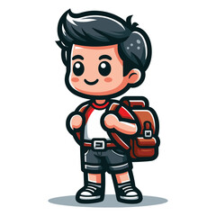 Cute little children stand with backpack, smiling kid heading to school cartoon character, vector illustration isolated on white background