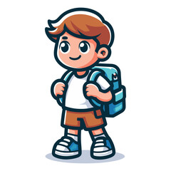 Cute little children stand with backpack, smiling kid heading to school cartoon character, vector illustration isolated on white background