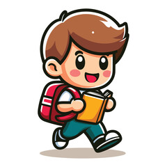 Cute little children stand with backpack, smiling kid heading to school cartoon character, vector illustration isolated on white background