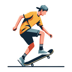 Fototapeta premium Man playing skateboard vector illustration, skateboarding sport game male player in action flat design style template isolated on white background