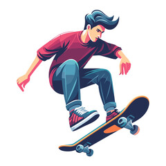 Fototapeta premium Man playing skateboard vector illustration, skateboarding sport game male player in action flat design style template isolated on white background