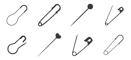 Vector illustration of Collection of safety pin icons.