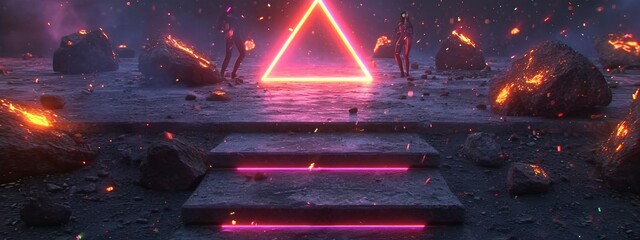 Steps Leading to a Glowing Pyramid