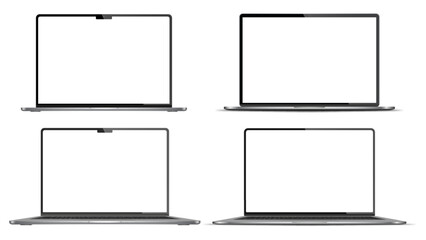 Realistic laptop mockup with blank screen isolated on transparent background.  Stock royalty free vector illustration. PNG	