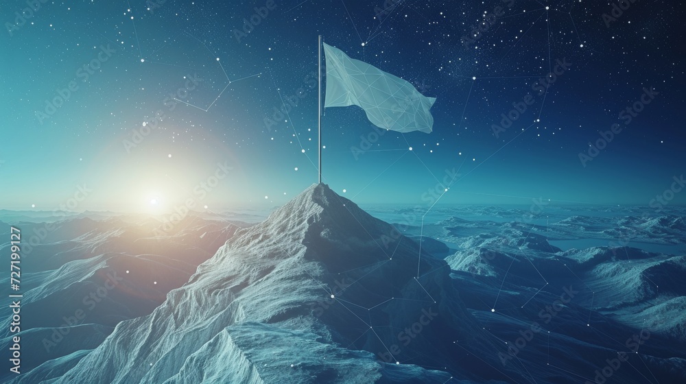 Fototapete there is a flag on top of a mountain. it looks like a constellation in the night sky on a dark blue 