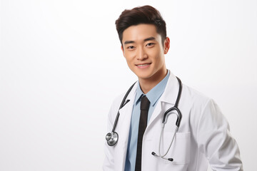 Chinese man over isolated white background with doctor uniform