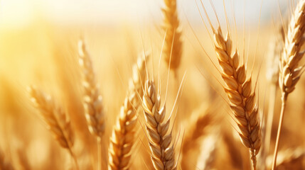 wheat field in golden sunlight, in the style of light orange and azure, nature morte, photo-realistic landscapes