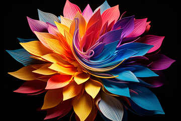 Fototapeta na wymiar Colorful paper flower, in the style of bright colors of the spectrum, multi-layered surfaces, realistic color palette.
