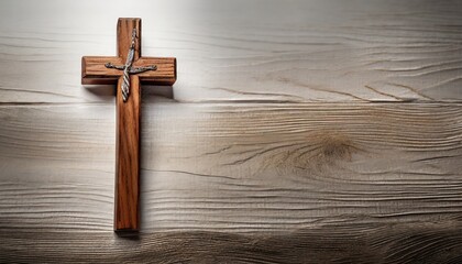 wooden christian cross on white