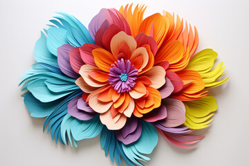 Fototapeta premium Colorful paper flower, in the style of bright colors of the spectrum, multi-layered surfaces, realistic color palette.