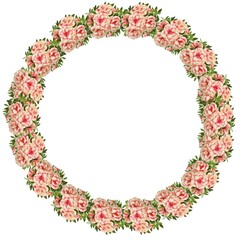 Vintage flowers on white isolated background round frame of azalea flowers
