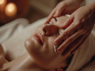 Beautiful woman receiving facial treatment.