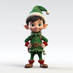 Cute Christmas Elf Character in Green Outfit