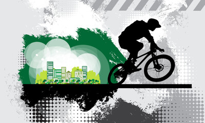 Vector banner or flyer with cyclist on the bike. Abstract poster of BMX competitions sport template. - 727203712