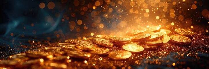 Cryptocurrency coins raining down on a delighted crowd at a digital finance festival