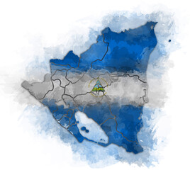 NICARAGUA MAP WATERCOLOR STYLE WITH FLAG