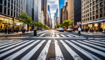 tilt shift view of a crosswalk in a new york city avenue usa