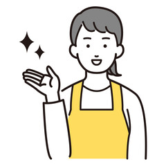 左側を案内するエプロンを着た女性イラスト

