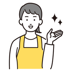 右側を案内するエプロンを着た女性イラスト
