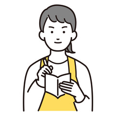 メモを書くエプロンを着た女性イラスト

