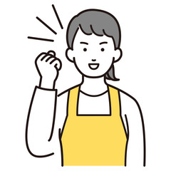 ガッツポーズをするエプロンを着た女性イラスト
