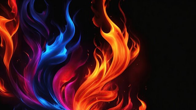 Colorful fire and flames with a black background