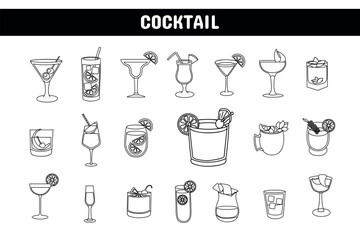 Cocktail Line Vector Illustration Icon Sticker Set Design Materials