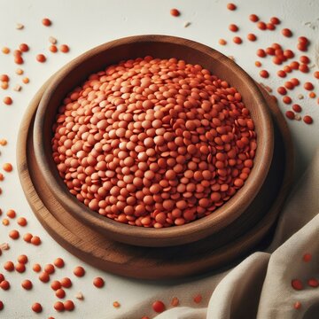 red lentils on a wooden plate