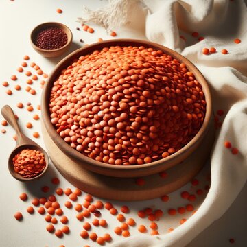 red lentils on a wooden plate