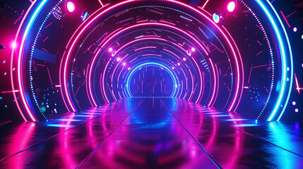 3D rendering of sci-fi stretch background, corridor inside space station or spaceship concept illustration