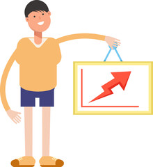 Boy Character Holding Arrow Chart
