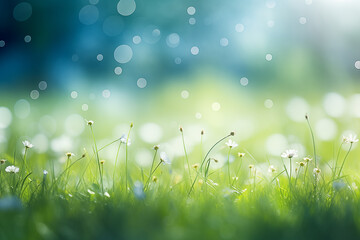 Fototapeta na wymiar spring blur background with grass and sun