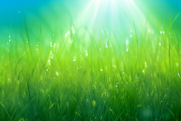 Fototapeta na wymiar spring blur background with grass and sun