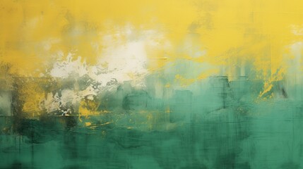 Abstract Watercolor Oil Painting Illustration art. Dark Green, Yellow, and White Gradient Color Palette, Brushwork, Digital art painting Canvas, Textured wall art Colorful Background