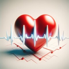 heart symbol and heart beat on ecg graph