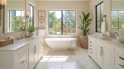 Obraz na płótnie Canvas Modern minimalist bathroom interior Southern California-style. Created with Generative AI